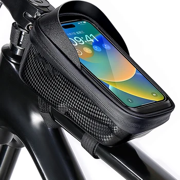 Велосипед предна рамка чанта сензорен екран водоустойчив телефон случай притежателя горната тръба съхранение торбичка MTB пътни велосипеди чанта аксесоари