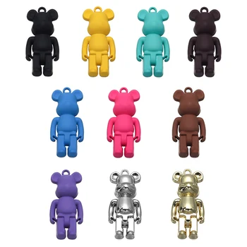 5pcs / лот Триизмерни Bear Charms Бонбони цветове сплав висулка за обица DIY модни бижута вземане аксесоари
