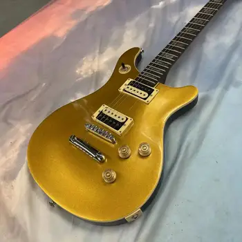 6-струнна електрическа китара интегрирана електрическа китара, метално жълто тяло, висок гланц, гриф от палисандрово дърво, кленова писта, отворен пик