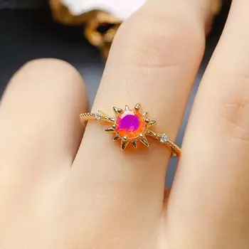 Реколта опал пръстен 925 стерлинги сребро естествен оранжев опал слънце деликатен пръстен за жени подарък