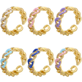 Корейска мода цветни верижни пръстени за жени творчески дизайн Glamour циркон регулируеми отваряне пръст линия бижута парти подаръци