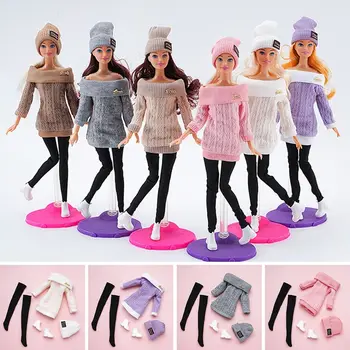 1 комплект 1/6 кукла зимно облекло пуловери панталони ежедневни дрехи обувки шапки ръчно изработени момиче кукла носенето комплект за 29 ~ 32 см кукла