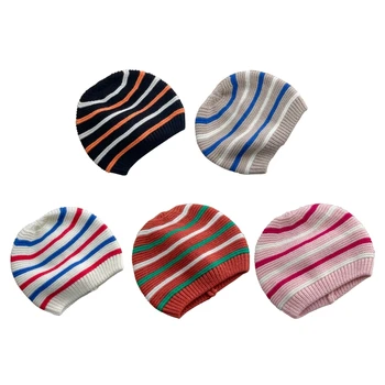 C5AA Многоцветна раирана шапка за шапки Есен Новородено Топло плетене Вълна Пуловер HaT