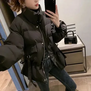 Дебели подплънки якета за жени Черно ватирани подплатени къси женски палта изрязани зимата корейски 2023 модели модерен тежка мода горещо