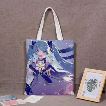 Kawaii Hatsune Miku Единична платнена чанта Сладък склад за пазаруване с голям капацитет и преносими многофункционални домакински предмети