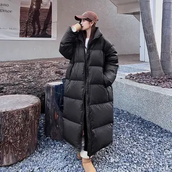 Мода Нова зима 90% бяла патица надолу яке корейски шик стендъп яка хлабав ежедневни палта и якета жени K20