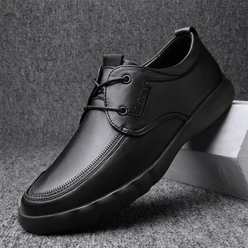 Естествена кожа Мъжки обувки дантела нагоре бизнес Луксозни модерни ежедневни официални мъжки мокасини италиански черни мъжки обувки за шофиране маратонки