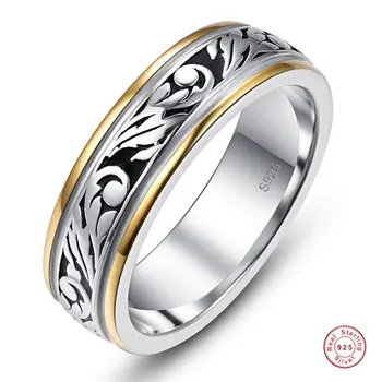 6mm реколта листа пръстен за мъже твърди 925 стерлинги сребърен цвят пръстен за сватба годежни бижута