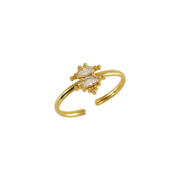 Dainty 18K позлатена неръждаема стомана геометрична кубична цирконий отворен пръстен за жени стилен стифиране пръстен модни бижута подарък