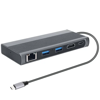 USB C хъб M.2 SSD корпус HDMI-съвместим + USB3.1 + RJ45 + PD тип-C докинг станция за M.2 NVME NGFF SSD за Macbook