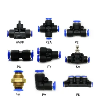 Пневматични фитинги PY / PU / PV / PE / SA Водопроводни и тръбни съединители директна тяга 4 до 16mm / PK пластмасови маркучи бързи съединители