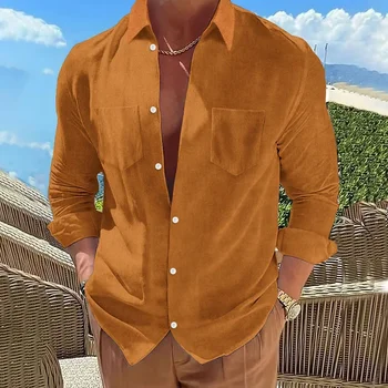 2023 Нова мода Мъжко есенно памучно кадифе Мъжки бизнес Slim Fit Casual риза Риза с дълъг ръкав