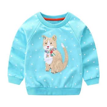 Little maven Baby Girls Суитчър пролет и есен светъл цвят синя котка прекрасен памук ежедневни дрехи за деца 2-7 година