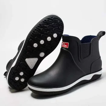 Обувки за дъжд Мъжки водоустойчиви ботуши за дъжд Неплъзгащи се гумени ботуши Обувки Свалящо се кадифено покритие Четири сезона работа гумени обувки 2024