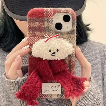 Есен/зима Кадифен кариран шал Sanrio Hellokitty подходящ за Apple 15 телефон случай Iphone 14 нови 13 Promax жени 12
