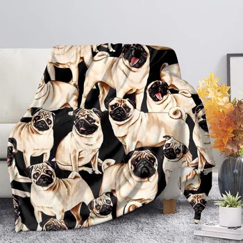 HX домашни любимци фланелени одеяла животни мопс кучета 3D печат одеяла за легла диван легла запази топло плюшени юрган