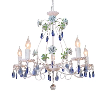 френски кристален полилей Royal Blue доведе Осветление за трапезария Ресторант керамична роза висяща лампа Детска спалня Блясък