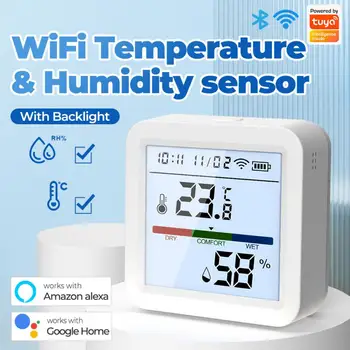 Tuya Smart WIFI сензор за температура и влажност Вътрешен хигрометър термометър с LCD дисплей Поддръжка Alexa Google Assistant