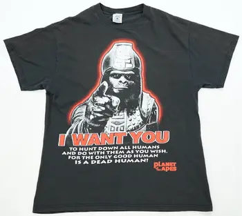Rare Vintage Planet of the Apes I Want You To Hunt Down 1999 T Shirt 90s Black L