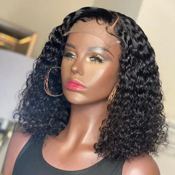 Short Bob Wig Jerry Curly Human Hair Wigs Deep Wave 13X4 Lace Frontal Wigs Brazilian Bob Lace Wig Transparent Lace Wig On Sale