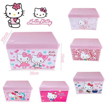 Hello Kitty Сгъваема кутия за съхранение Голяма карикатура Сладка PU кожа Flip Desktop Sundries Съхранение Box Office Спалня Гардероб У дома