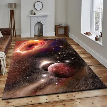 3D Galaxy Space Stars модел Печатни килими за хол Спалня Площ Килим Детска стая игра Мат Мека фланела Начало Голям килим