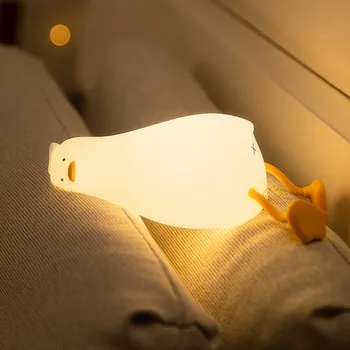  LED деца нощна светлина акумулаторна силиконова патешка лампа Детска празнична подарък Спяща творческа спалня Настолна декор лампа
