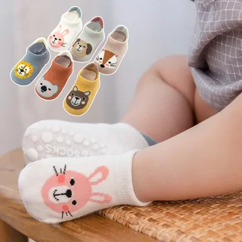 Нова зимна пролет против хлъзгане бебешки чорапи сладък карикатура животински писмо печат малко дете деца етаж чорап гумени подметки бебе момче момиче чорапи
