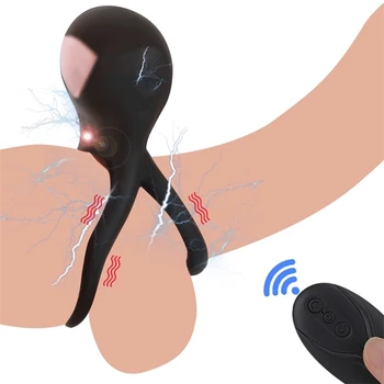 Електрически шок вибратор петел пениса пръстен забавяне еякулация сперма заключване cockring клиторен стимулира секс играчки за мъже Възрастни 18