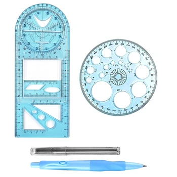 Многофункционален геометричен владетел, геометричен шаблон за рисуване Измервателен инструмент за училищен офис с молив