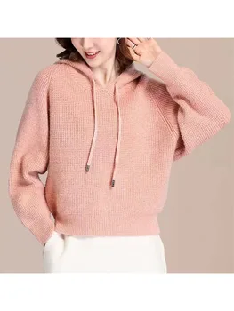 Дамски есенни качулки 2023 Нови връхни дрехи с качулка Топ качулка прилеп ръкав пуловер дълъг ръкав пуловер плета пуловер D5320