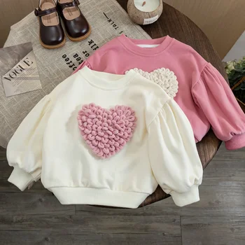 Тениски за момичета 2023 Есен Зима Пуловер за деца 3D любов Детски суичъри Детски пуловер за малки деца дълъг ръкав Бебешки върхове Екипировки