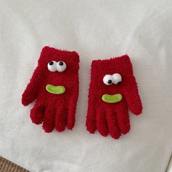2-7 Детски зимни топли ръкавици Смешни дизайни за изразяване Glvoes Лесен за носене забавен израз Бебешки зимни ръкавици за малки деца