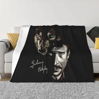 Johnny Hallyday And Wolf Blanket Fleece Spring Warm Flannel France Singer Rock Star Throw Blankets for Sofa Travel Bedroom Quilt