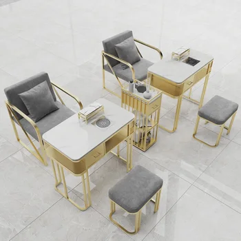 Модерен мрамор маникюр маса мебели луксозно бюро нокти бар маса с прах колектор с съхранение