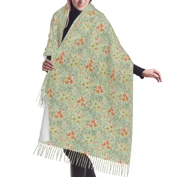 William Morris Bower Pattern Herball Weld Scarf Wrap for Women Long Winter Fall Warm Tassel Shawl Fashion Versatile Scarves
