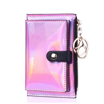 Zipper монета чанта мини малки пари чанта притежателя на карта чанта 2023 нов лазерен притежател на кредитна карта жени къси портфейли мода ключодържател