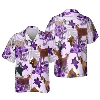 Смешни случайни животни овце кон графични ризи за мъже облекло мода хавайски ревера блуза ваканция сърф плажни ризи върховете