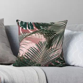 Pink Tropical Monstera Leaves Square Pillowcase Polyester Linen Velvet Creative Zip Decor Pillow Case Home Cushion Cover 45x45