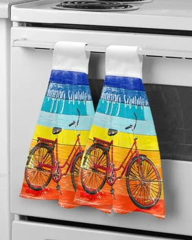 Rainbow Wood Grain Bicycle Retro Custom Wipe Hand Towel Абсорбиращи висящи кърпи Начало Кухня Избършете кърпи за съдове Баня Баня Избършете